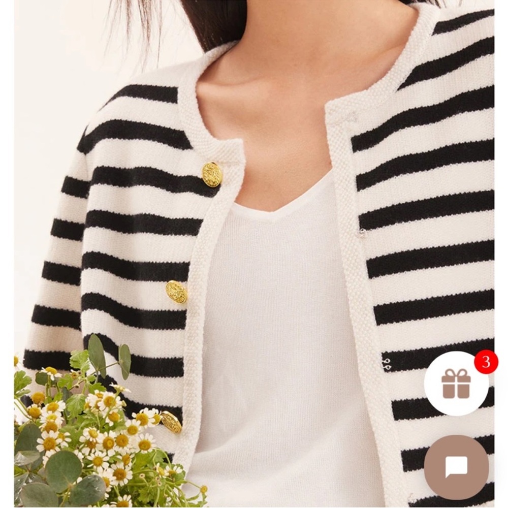 Goelia Button Up Striped Woolen Cardigan Black White Striped Wool Sweater Sz Xl — image 4 of 8